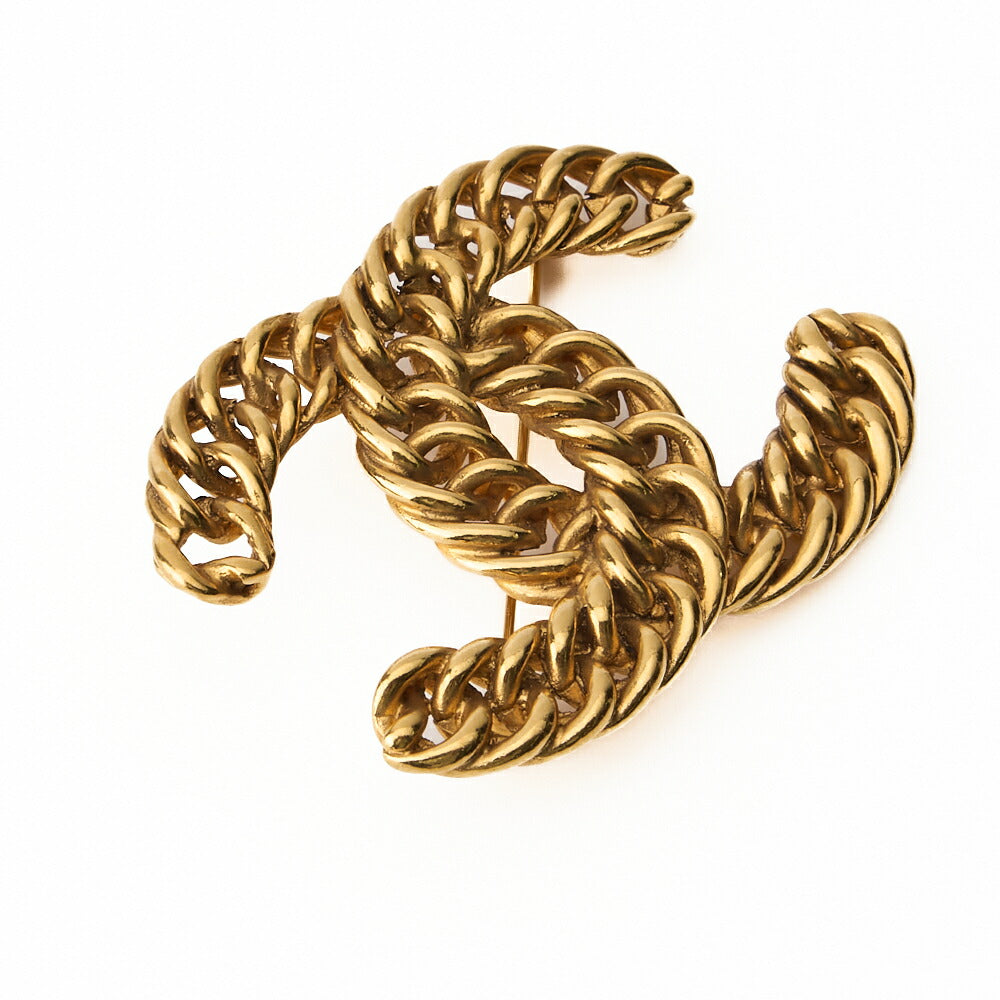 CHANEL Brooch Coco Mark Chain Gold Plated Gold Tone Hardware Pre-Owned - Vintage La Charme