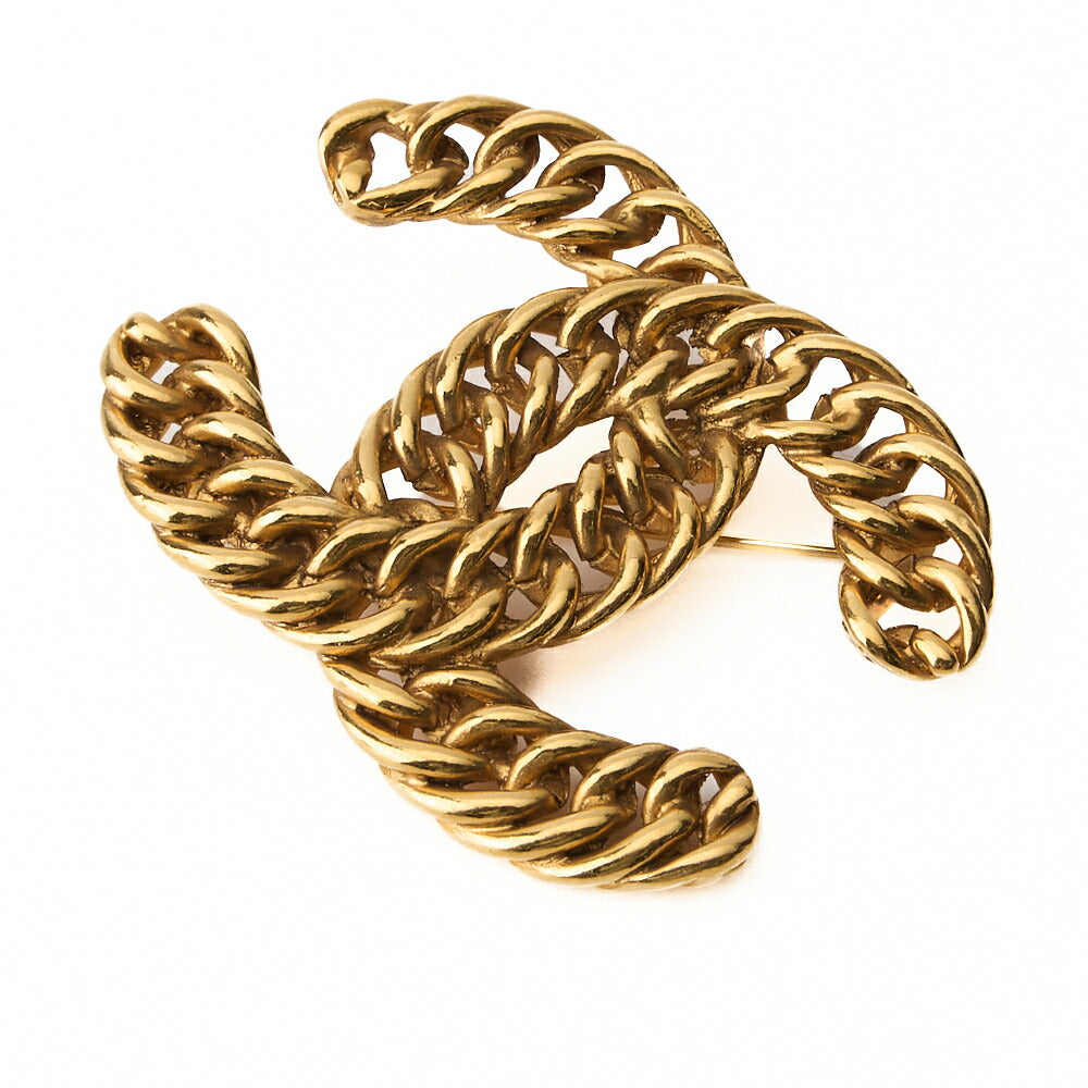 CHANEL Brooch Coco Mark Chain Gold Plated Gold Tone Hardware Pre-Owned - Vintage La Charme