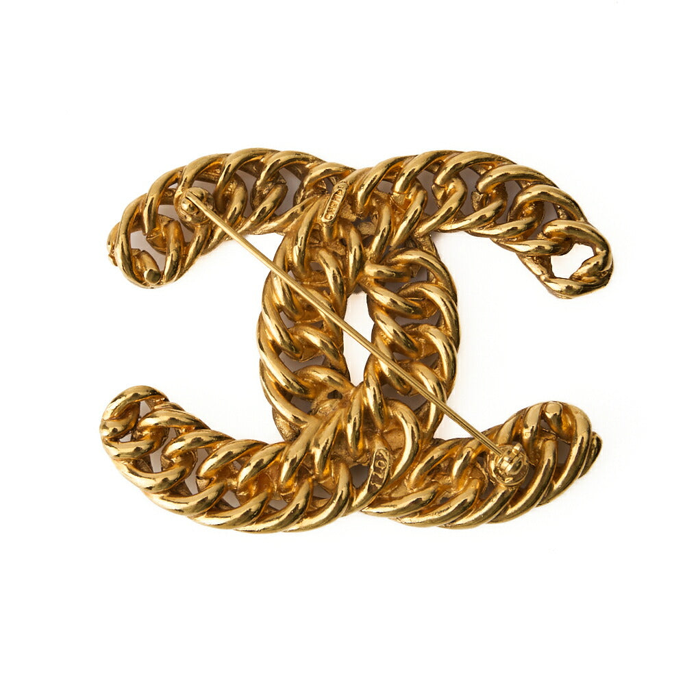 CHANEL Brooch Coco Mark Chain Gold Plated Gold Tone Hardware Pre-Owned - Vintage La Charme