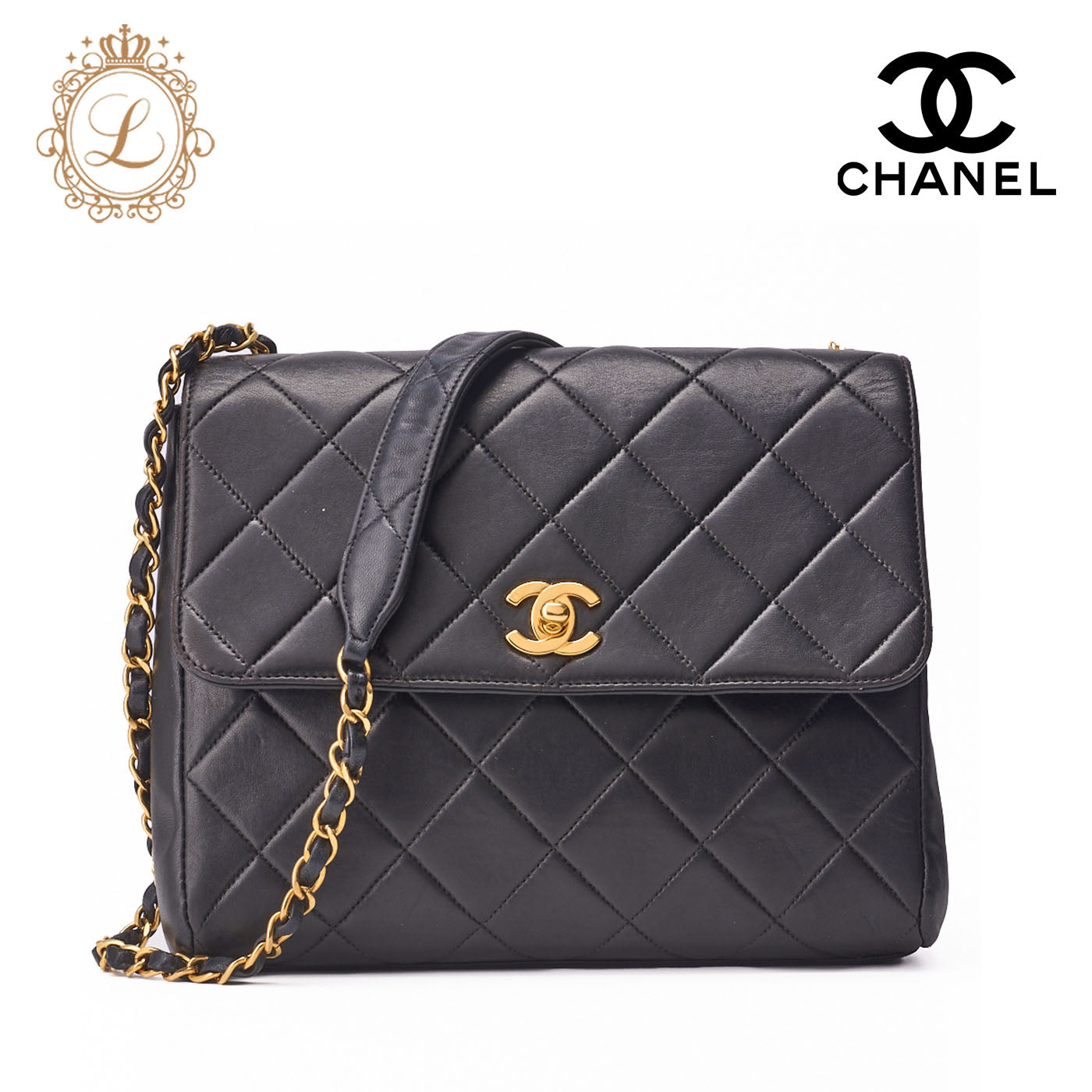 CHANEL Shoulder Bag Matelasse Lambskin Black Gold-Tone Hardware Pre-Owned - Vintage La Charme