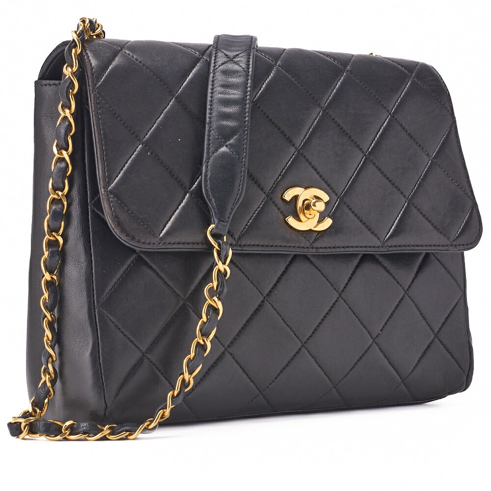 CHANEL Shoulder Bag Matelasse Lambskin Black Gold-Tone Hardware Pre-Owned - Vintage La Charme