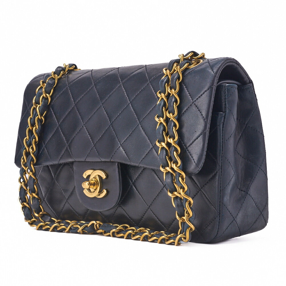 CHANEL Chain Shoulder Bag Matelasse Double Flap Lambskin Dark Navy Gold-Tone Hardware Pre-Owned - Vintage La Charme