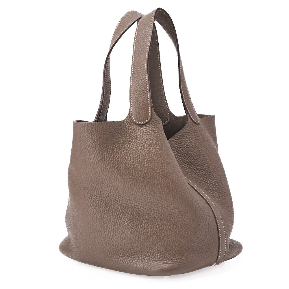 HERMES Picotin Rock MM Handbag, Tryon Clemence, Etoupe, Silver-Tone Hardware, Pre-Owned - Vintage La Charme