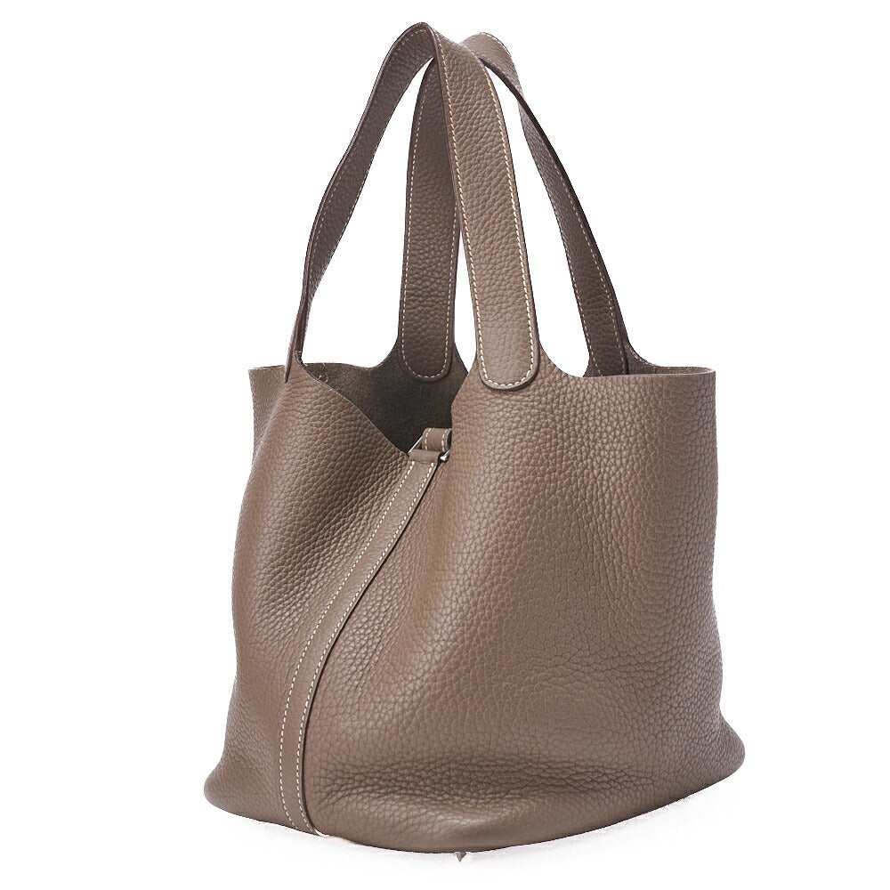 HERMES Picotin Rock MM Handbag, Tryon Clemence, Etoupe, Silver-Tone Hardware, Pre-Owned - Vintage La Charme