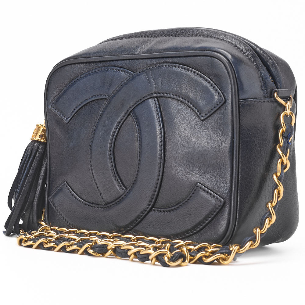 CHANEL Shoulder Bag, Coco Mark Fringe Chain Shoulder, Lambskin, Black, Gold-Tone Hardware, Pre-Owned - Vintage La Charme