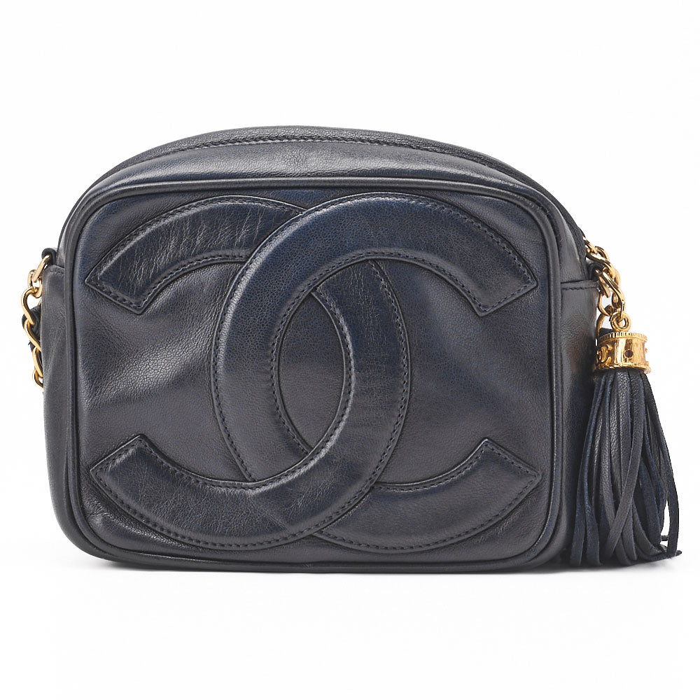 CHANEL Shoulder Bag, Coco Mark Fringe Chain Shoulder, Lambskin, Black, Gold-Tone Hardware, Pre-Owned - Vintage La Charme