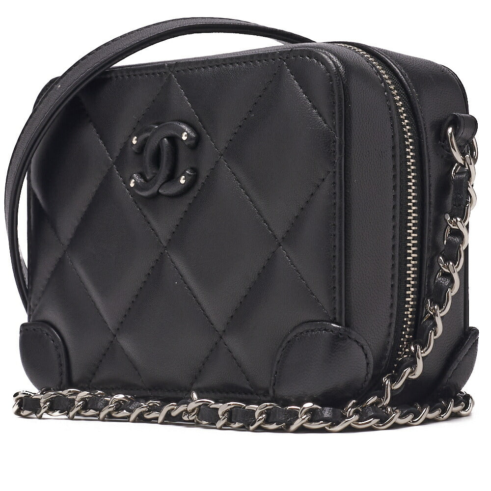 CHANEL Shoulder Bag Matelasse Coco Mark Chain Shoulder Lambskin Black Silver-Tone Hardware Pre-Owned - Vintage La Charme
