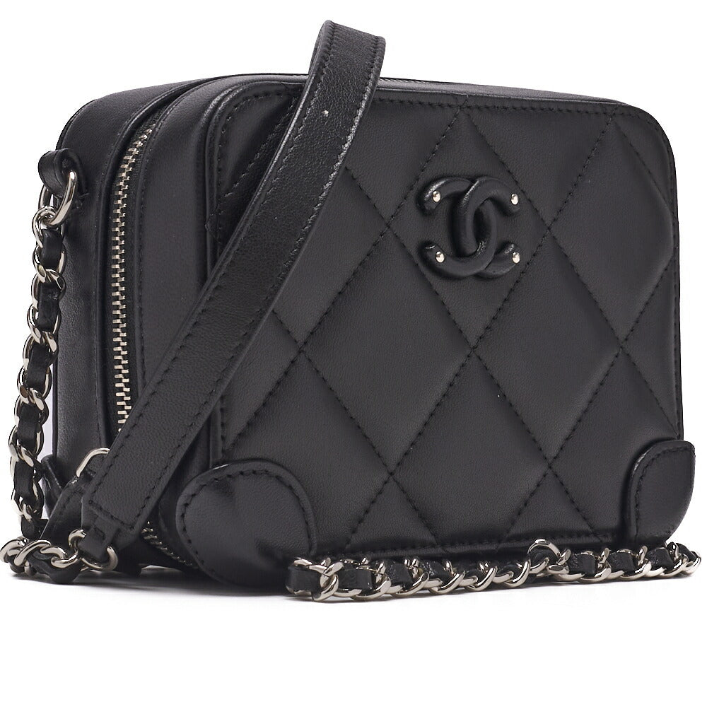 CHANEL Shoulder Bag Matelasse Coco Mark Chain Shoulder Lambskin Black Silver-Tone Hardware Pre-Owned - Vintage La Charme