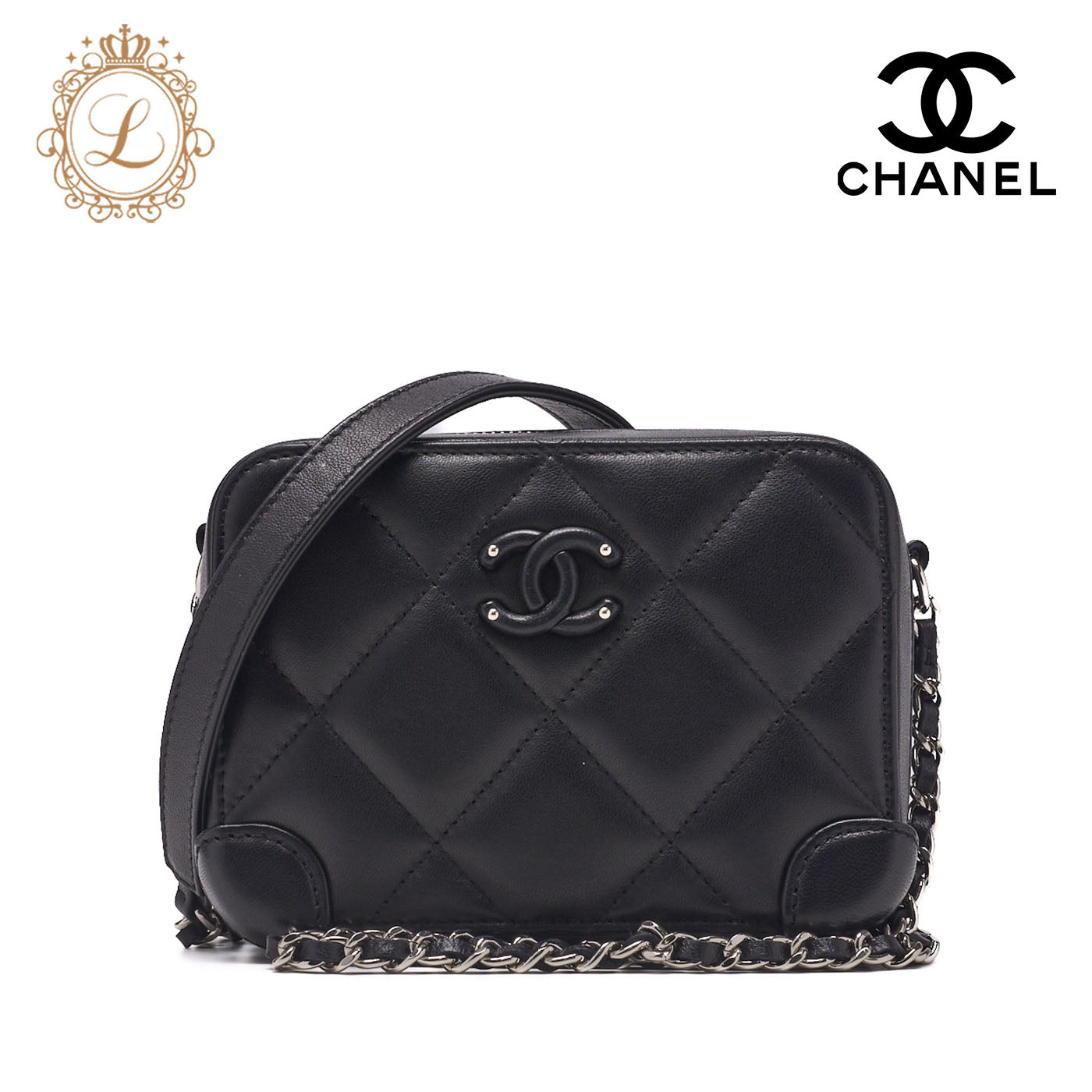 CHANEL Shoulder Bag Matelasse Coco Mark Chain Shoulder Lambskin Black Silver-Tone Hardware Pre-Owned - Vintage La Charme