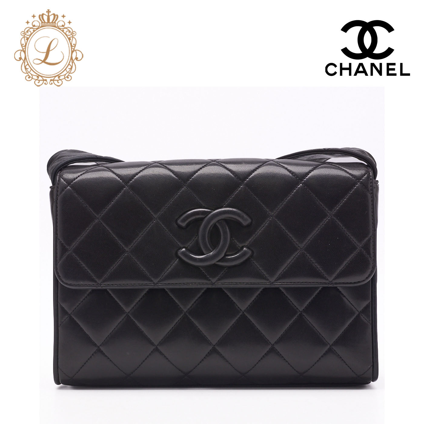 CHANEL Shoulder Bag Matelasse Lambskin Black Gold-Tone Hardware Pre-Owned - Vintage La Charme