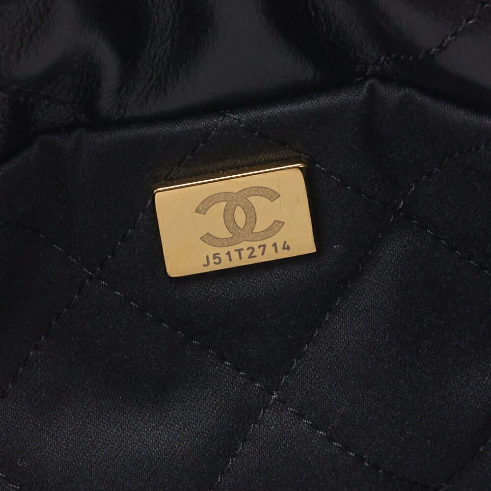 Chanel 22 Mini Chain Shoulder Bag, Drawstring, Calfskin, Black, Gold-Tone Hardware, Pre-Owned - Vintage La Charme