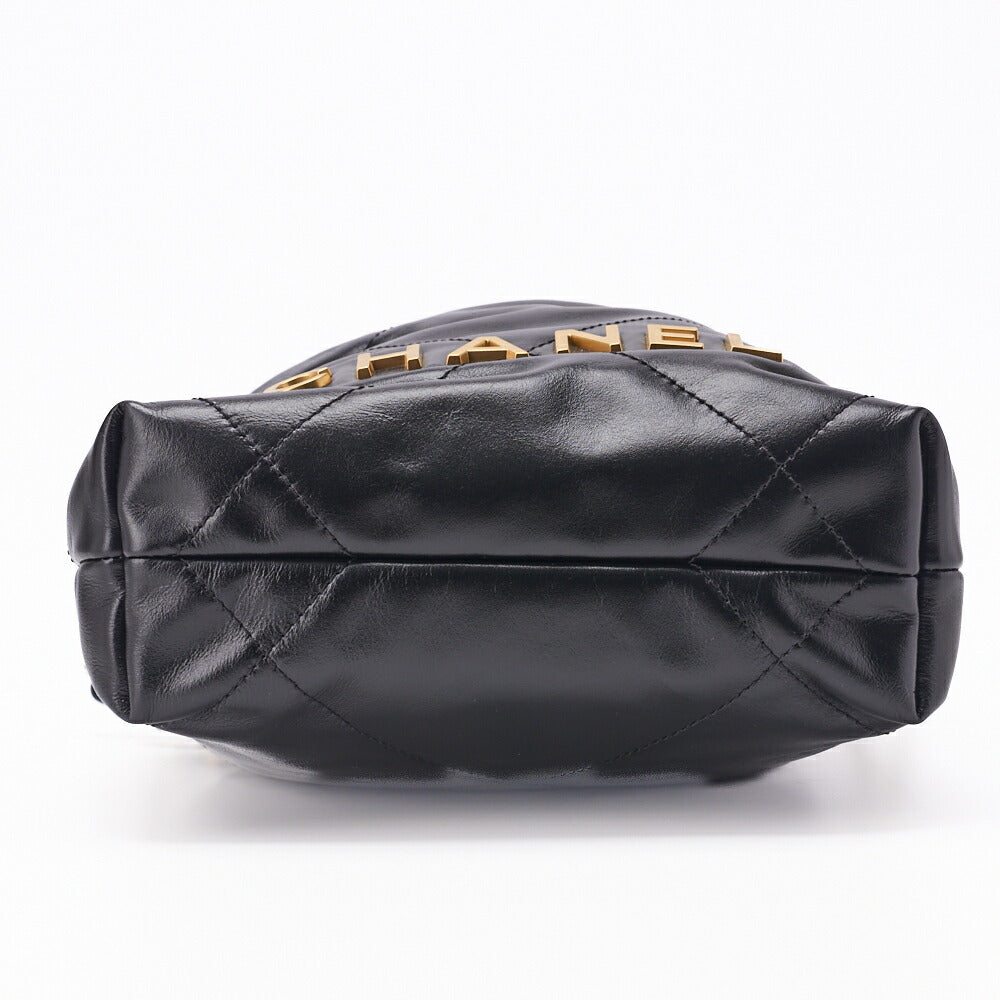 Chanel 22 Mini Chain Shoulder Bag, Drawstring, Calfskin, Black, Gold-Tone Hardware, Pre-Owned - Vintage La Charme