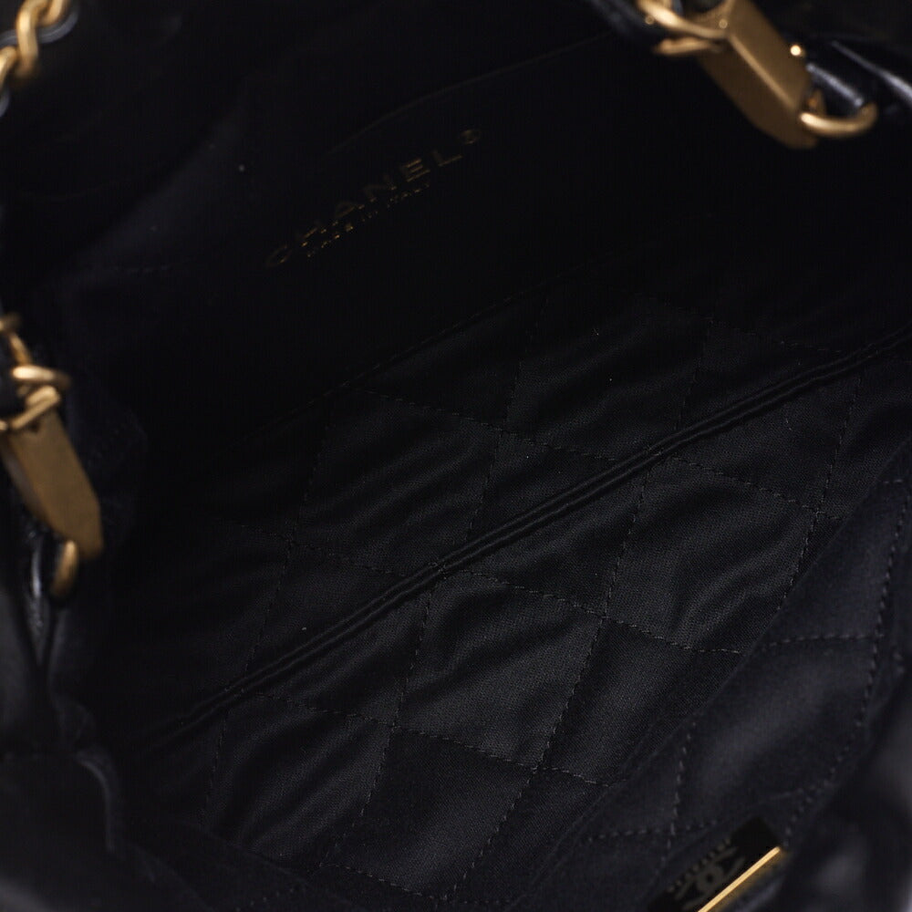 Chanel 22 Mini Chain Shoulder Bag, Drawstring, Calfskin, Black, Gold-Tone Hardware, Pre-Owned - Vintage La Charme