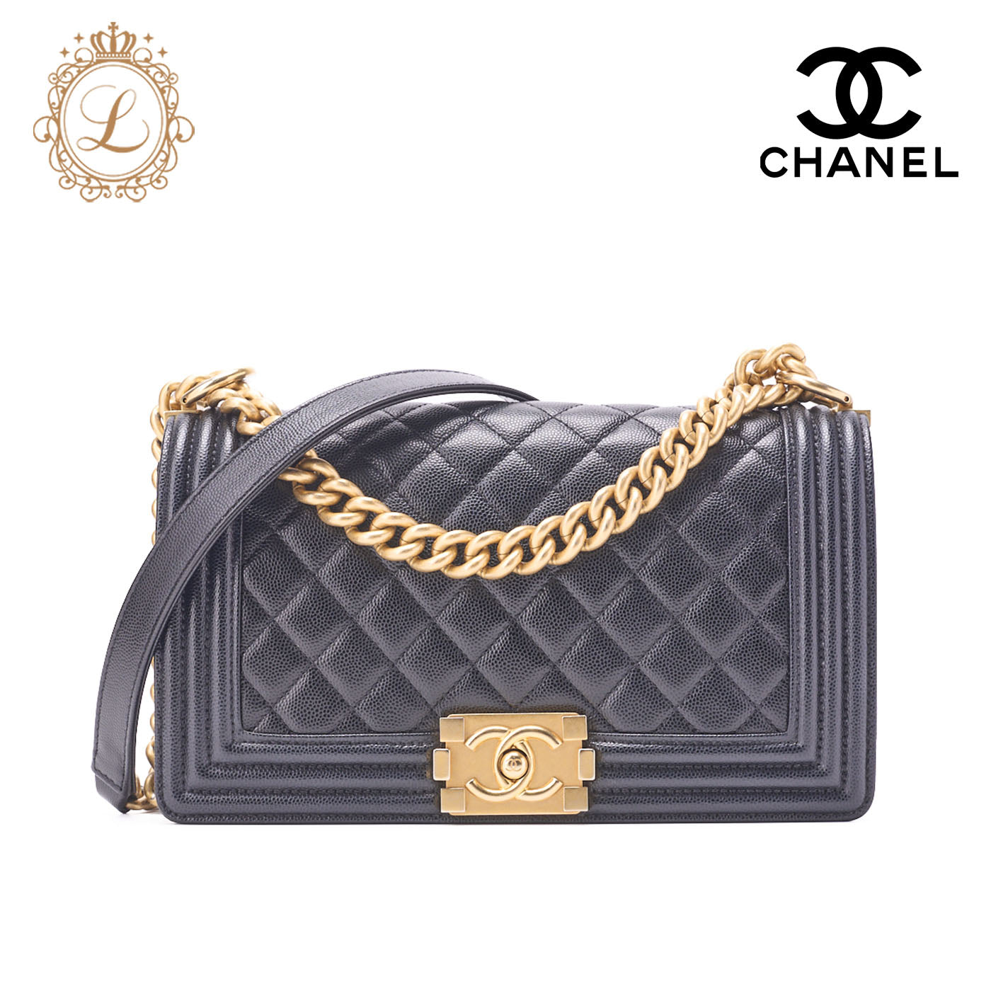CHANEL Shoulder Tote Bag Matelasse Caviar Skin Black Gold-Tone Hardware Pre-Owned - Vintage La Charme