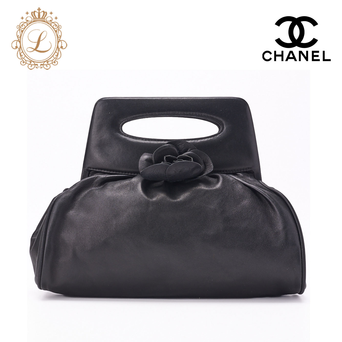 Chanel Camellia Gamaguchi Handbag Mini Shoulder Bag Lambskin Black Silver-Tone Hardware Pre-Owned - Vintage La Charme