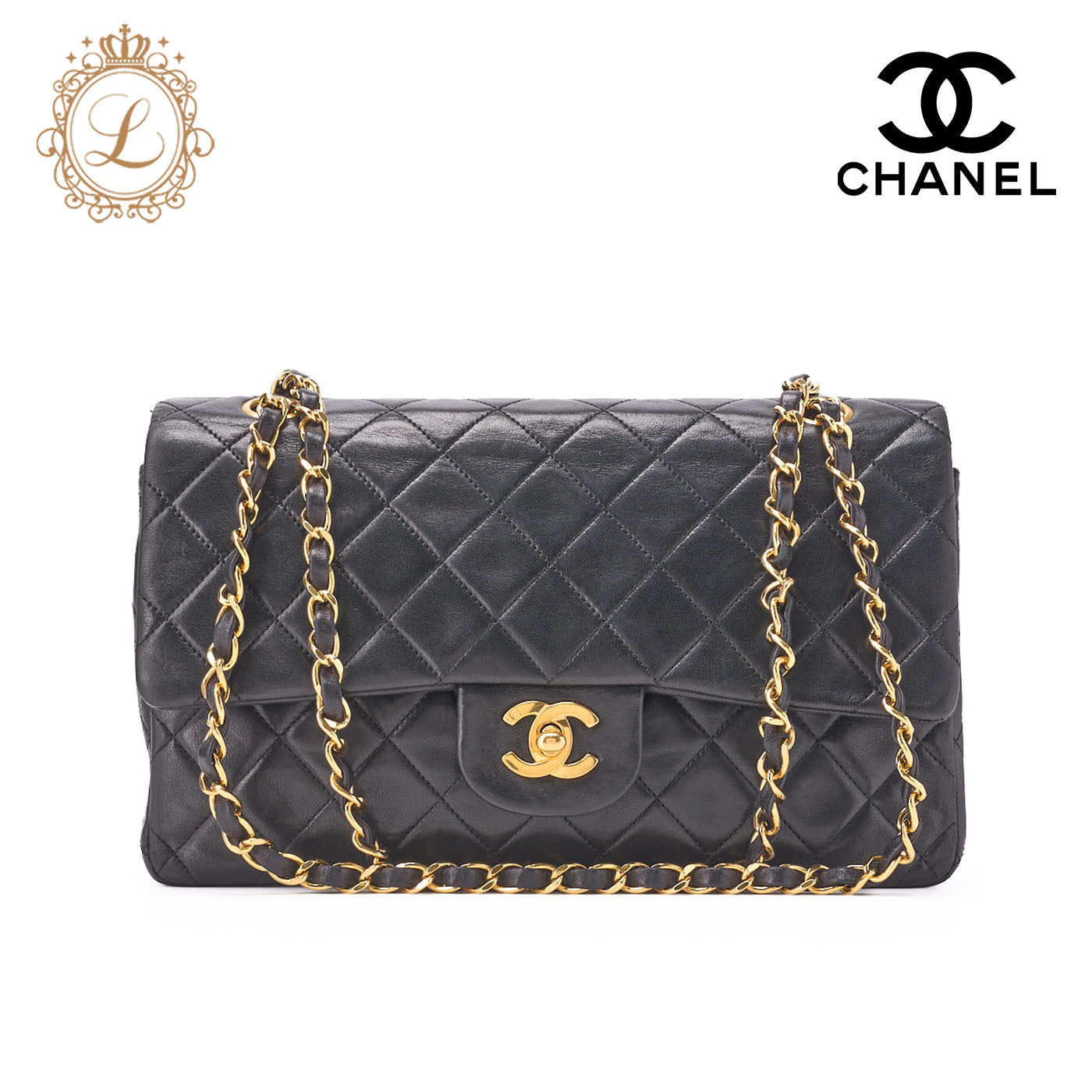 CHANEL Shoulder Bag Matelasse Double Flap Lambskin Black Gold-Tone Hardware Pre-Owned - Vintage La Charme