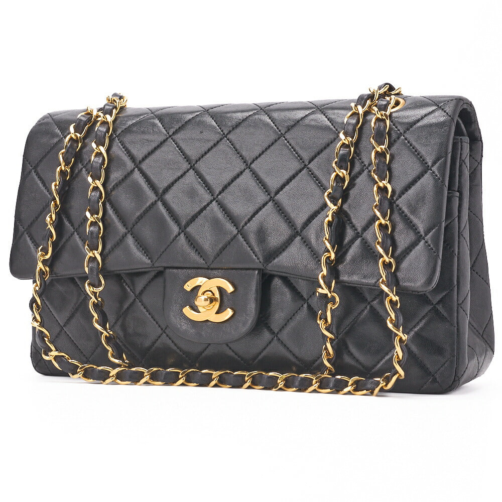 CHANEL Shoulder Bag Matelasse Double Flap Lambskin Black Gold-Tone Hardware Pre-Owned - Vintage La Charme