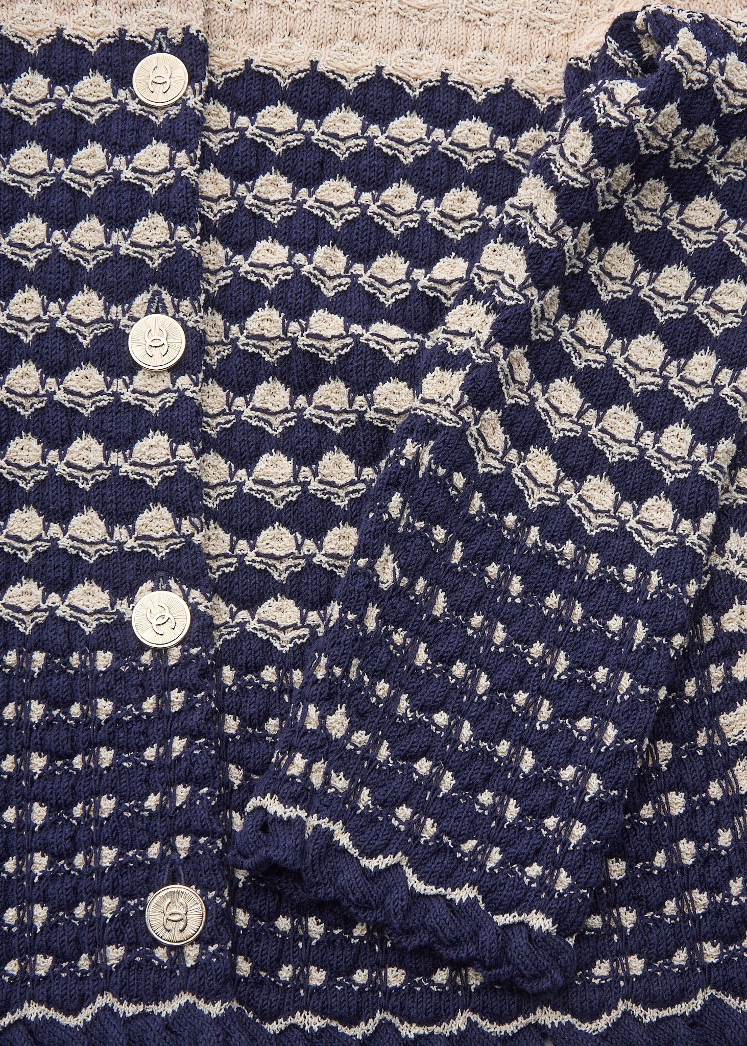 CHANEL Cardigan, Coco Button, Knit, Rayon Blend, Beige, Gold-Tone Hardware, Pre-Owned - Vintage La Charme