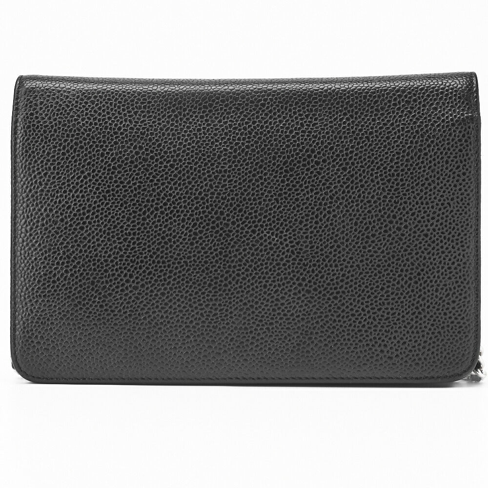 CHANEL Shoulder Bag Chain Wallet Caviar Skin Black Silver-Tone Hardware Pre-Owned - Vintage La Charme