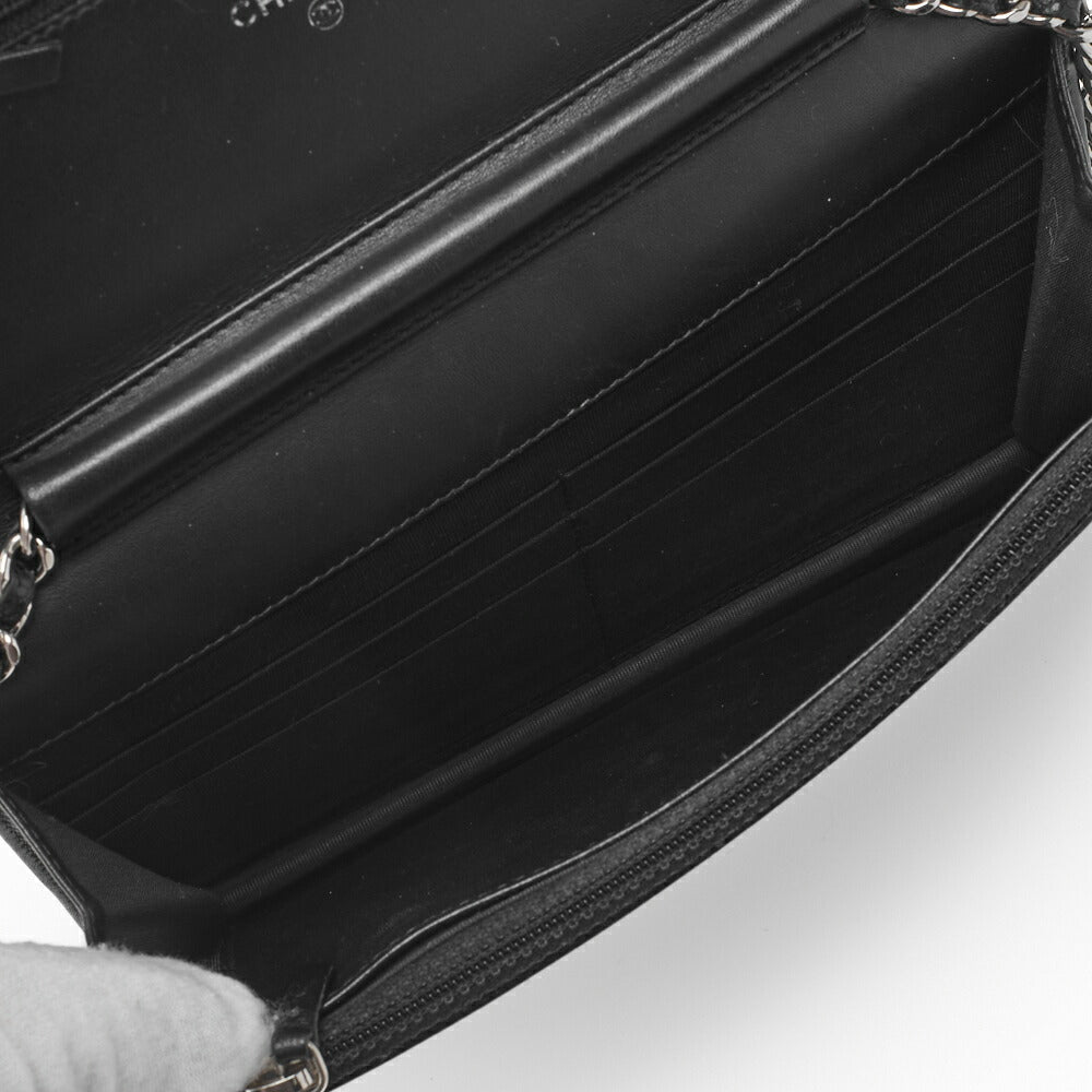 CHANEL Shoulder Bag Chain Wallet Caviar Skin Black Silver-Tone Hardware Pre-Owned - Vintage La Charme