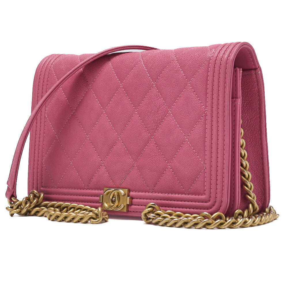 CHANEL Boy Chanel Matelasse Chain Wallet Caviar Skin Pink Gold-Tone Hardware Pre-Owned - Vintage La Charme