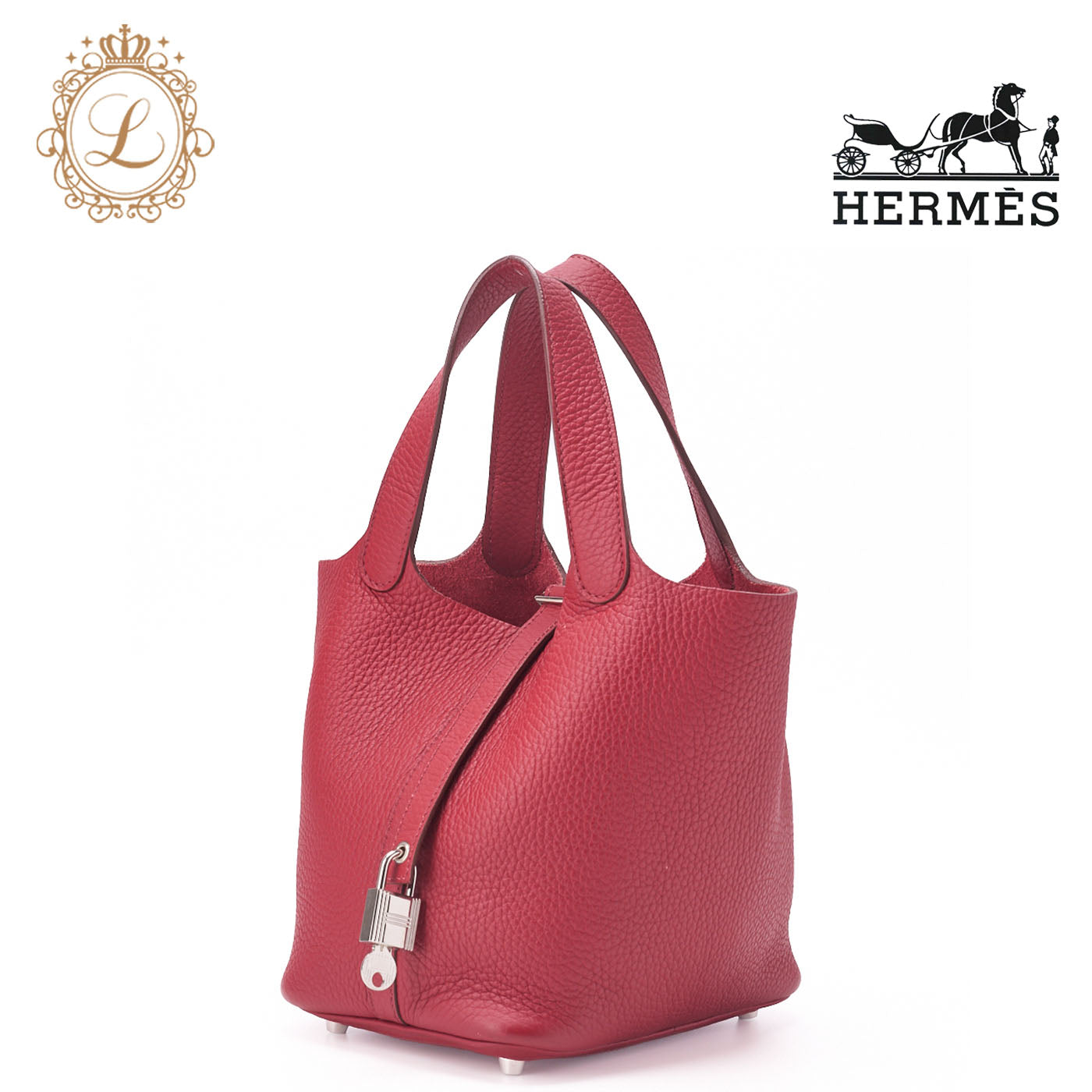 HERMES Picotin Lock PM Handbag Tryon Clemence Rouge Garance Silver-Tone Hardware Pre-Owned - Vintage La Charme