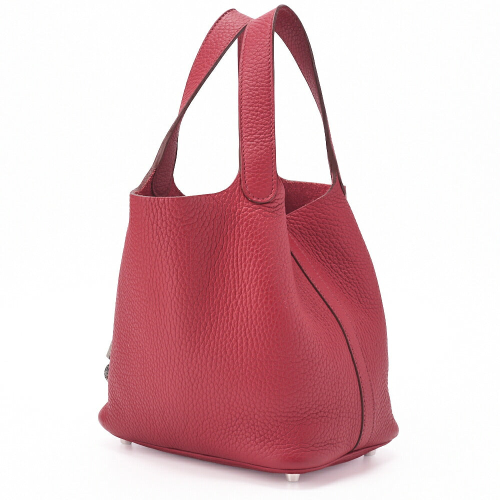 HERMES Picotin Lock PM Handbag Tryon Clemence Rouge Garance Silver-Tone Hardware Pre-Owned - Vintage La Charme