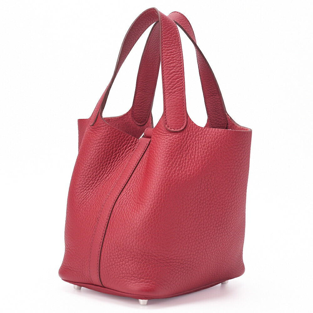 HERMES Picotin Lock PM Handbag Tryon Clemence Rouge Garance Silver-Tone Hardware Pre-Owned - Vintage La Charme