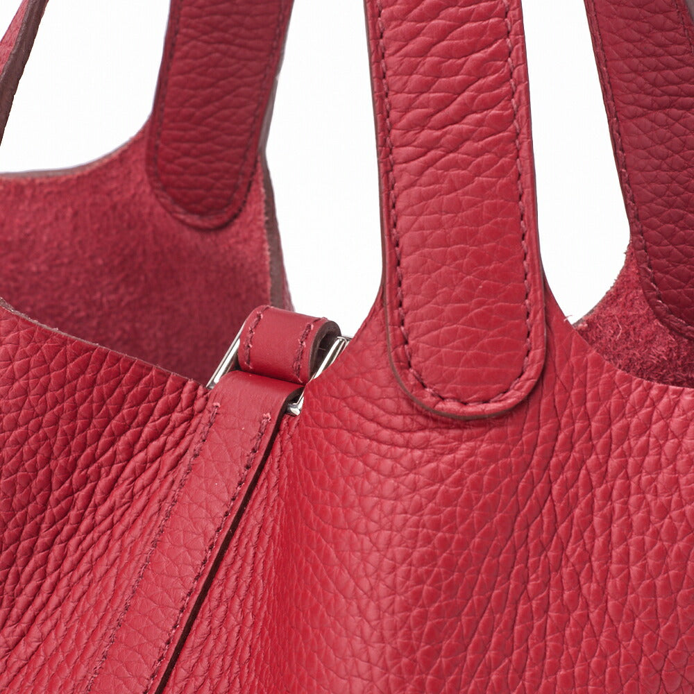 HERMES Picotin Lock PM Handbag Tryon Clemence Rouge Garance Silver-Tone Hardware Pre-Owned - Vintage La Charme