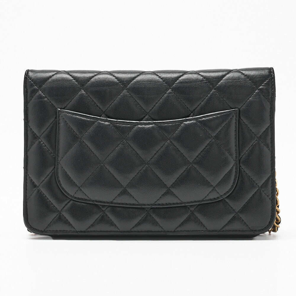 CHANEL Chain Wallet Matelasse Lambskin Black Gold-Tone Hardware Pre-Owned - Vintage La Charme