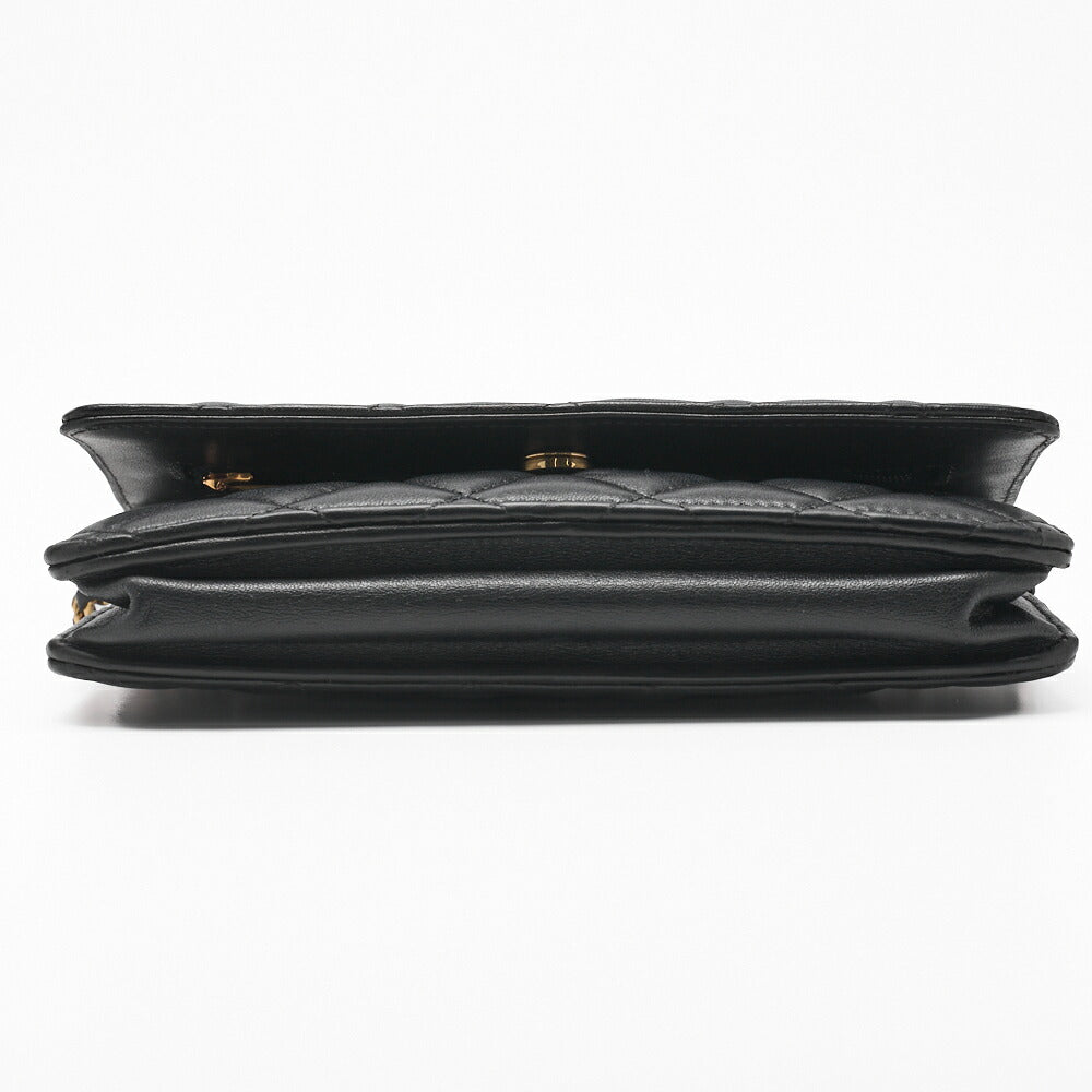 CHANEL Chain Wallet Matelasse Lambskin Black Gold-Tone Hardware Pre-Owned - Vintage La Charme