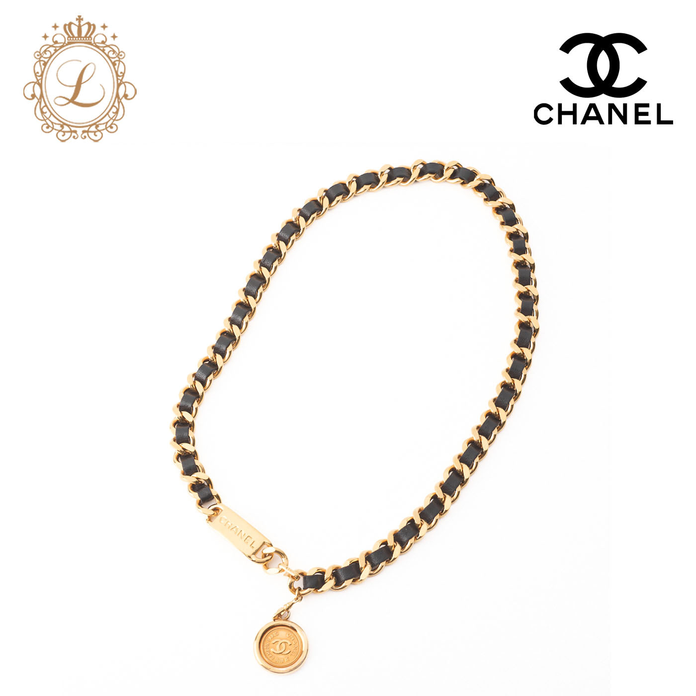 CHANEL Chain Belt, Coco Mark, Gold Plated, Leather, Black, Gold-Tone Hardware, Pre-Owned - Vintage La Charme
