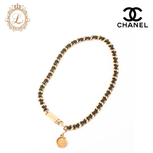 CHANEL Chain Belt, Coco Mark, Gold Plated, Leather, Black, Gold-Tone Hardware, Pre-Owned - Vintage La Charme