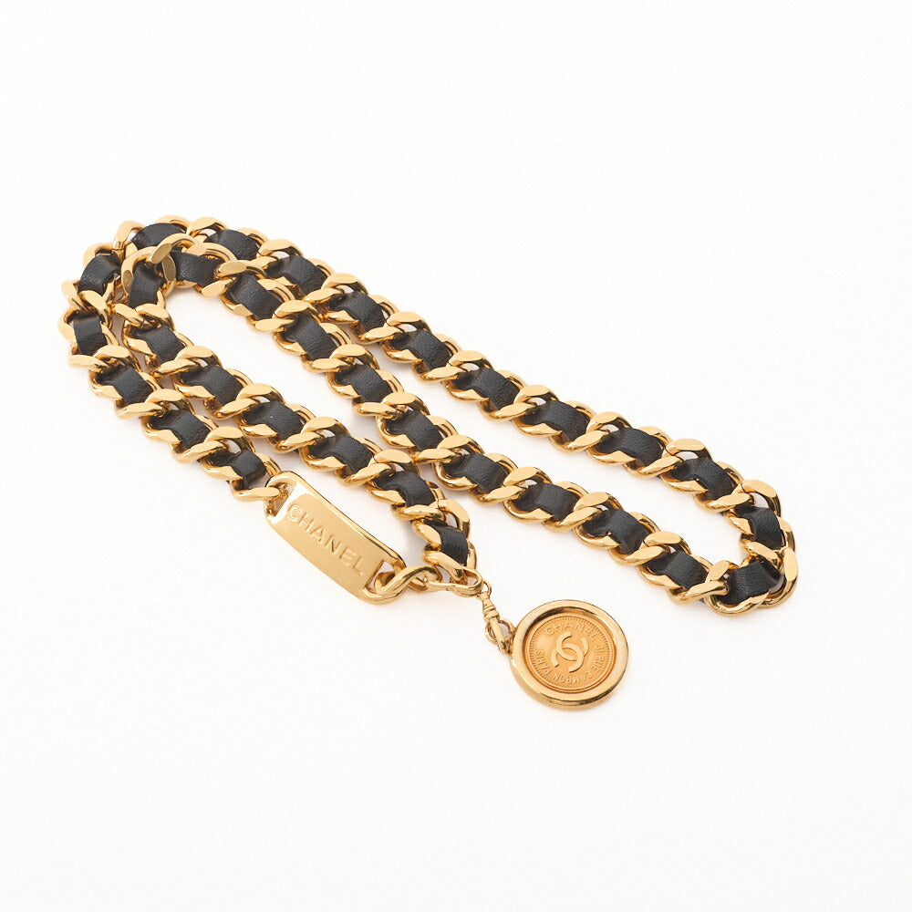 CHANEL Chain Belt, Coco Mark, Gold Plated, Leather, Black, Gold-Tone Hardware, Pre-Owned - Vintage La Charme