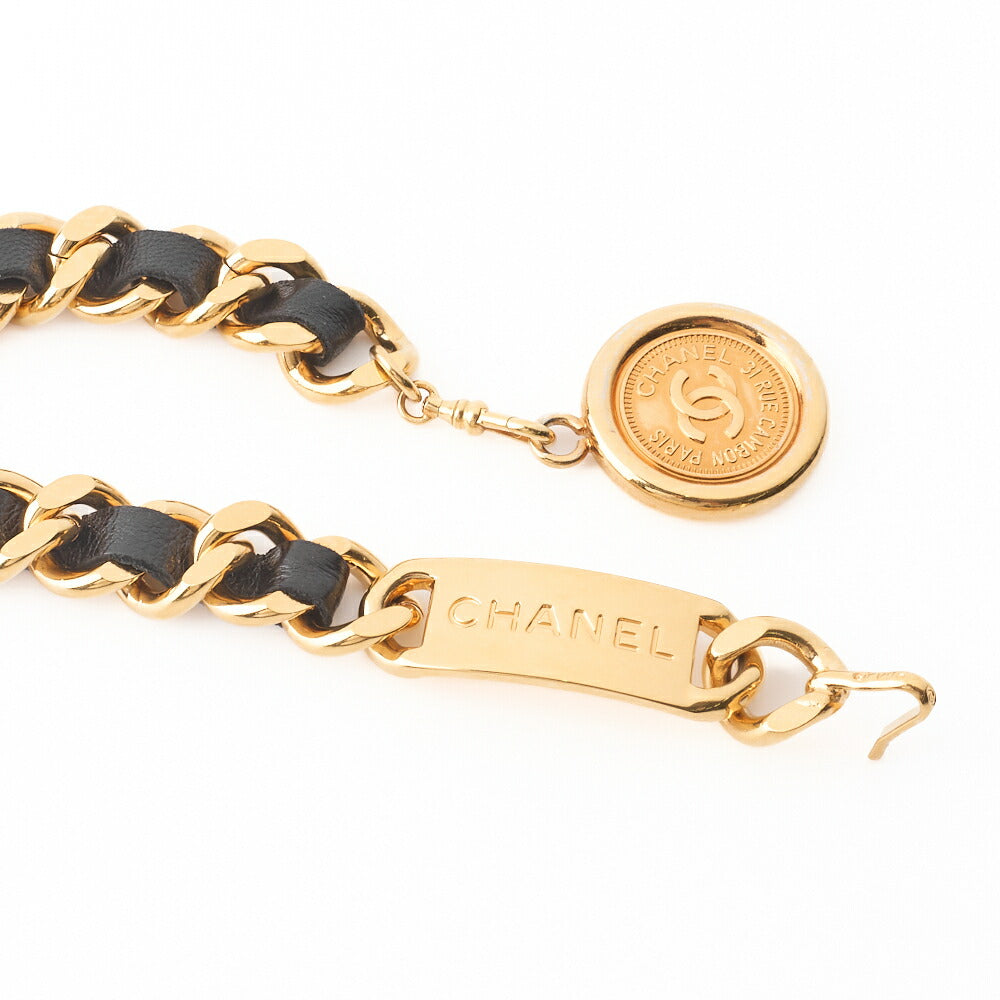 CHANEL Chain Belt, Coco Mark, Gold Plated, Leather, Black, Gold-Tone Hardware, Pre-Owned - Vintage La Charme