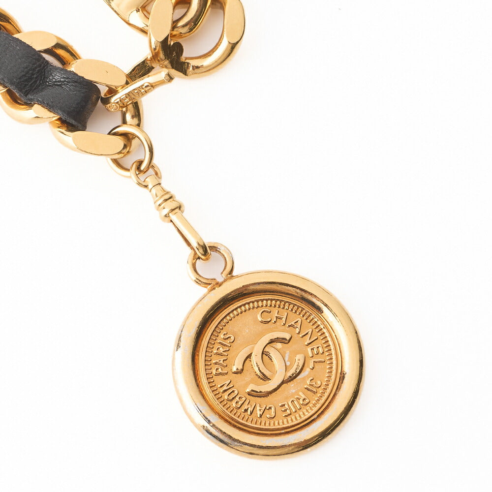 CHANEL Chain Belt, Coco Mark, Gold Plated, Leather, Black, Gold-Tone Hardware, Pre-Owned - Vintage La Charme