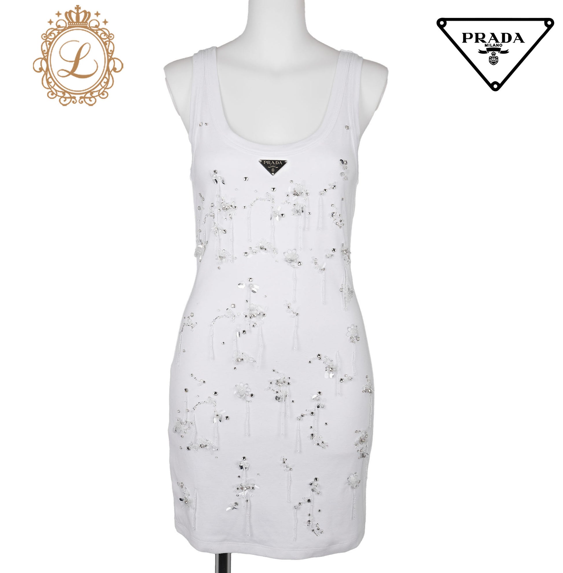 Prada Jersey Dress, Cut-and-Sew, Cotton, White, Pre-Owned - Vintage La Charme