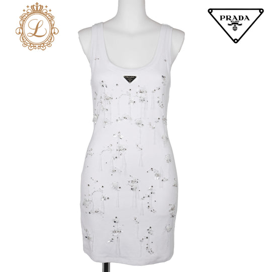 Prada Jersey Dress, Cut-and-Sew, Cotton, White, Pre-Owned - Vintage La Charme