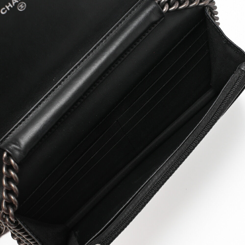 CHANEL Boy Chanel Matelasse Chain Wallet Caviar Skin Black Silver-Tone Hardware Pre-Owned - Vintage La Charme