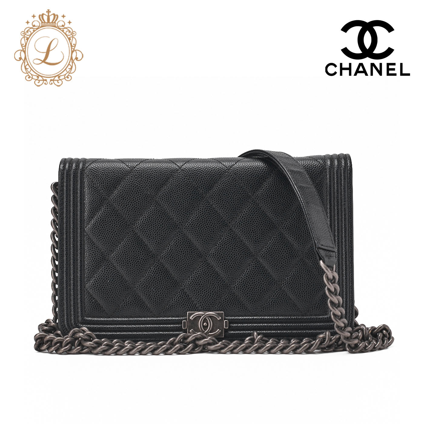 CHANEL Boy Chanel Matelasse Chain Wallet Caviar Skin Black Silver-Tone Hardware Pre-Owned - Vintage La Charme