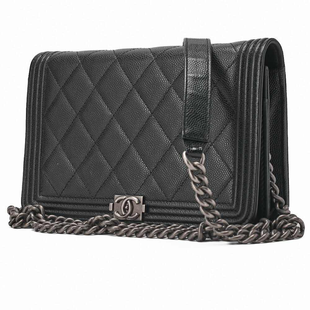 CHANEL Boy Chanel Matelasse Chain Wallet Caviar Skin Black Silver-Tone Hardware Pre-Owned - Vintage La Charme