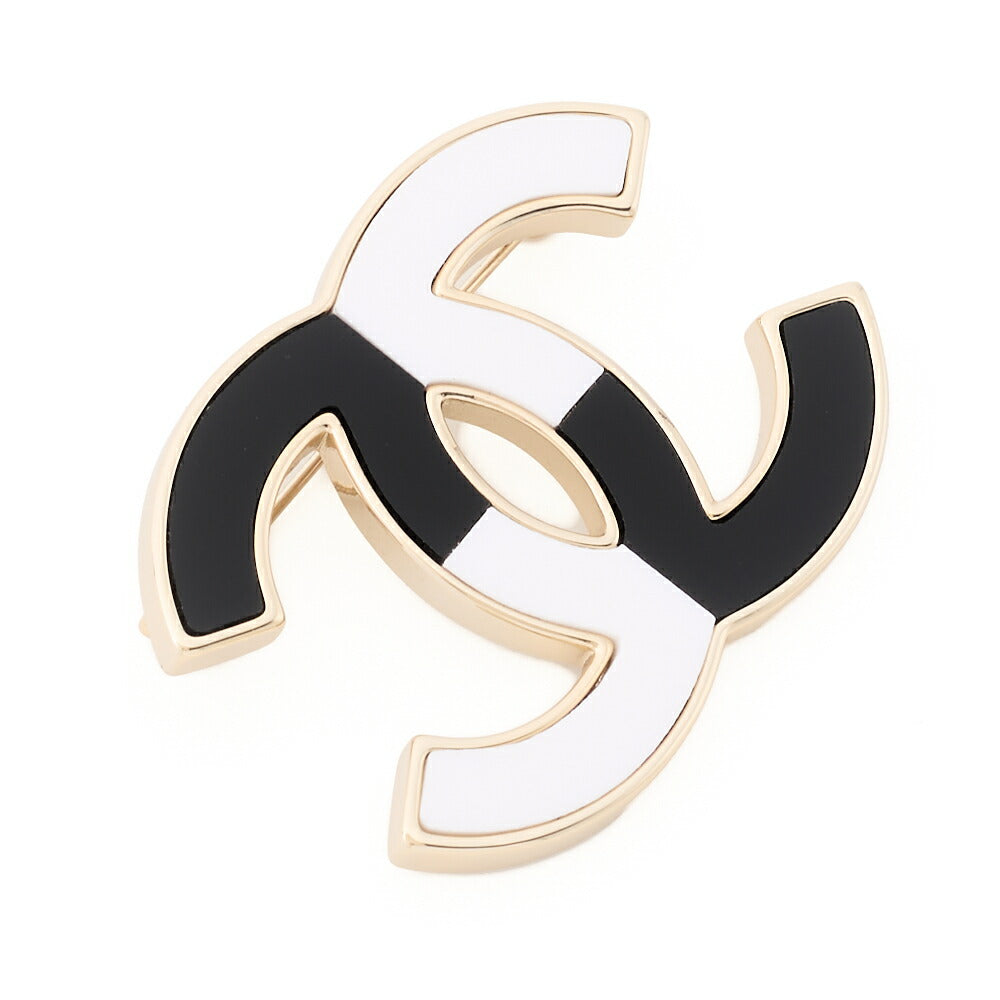 CHANEL Brooch Coco Mark Bicolor Gold Plating Black White Gold-Tone Hardware Pre-Owned - Vintage La Charme