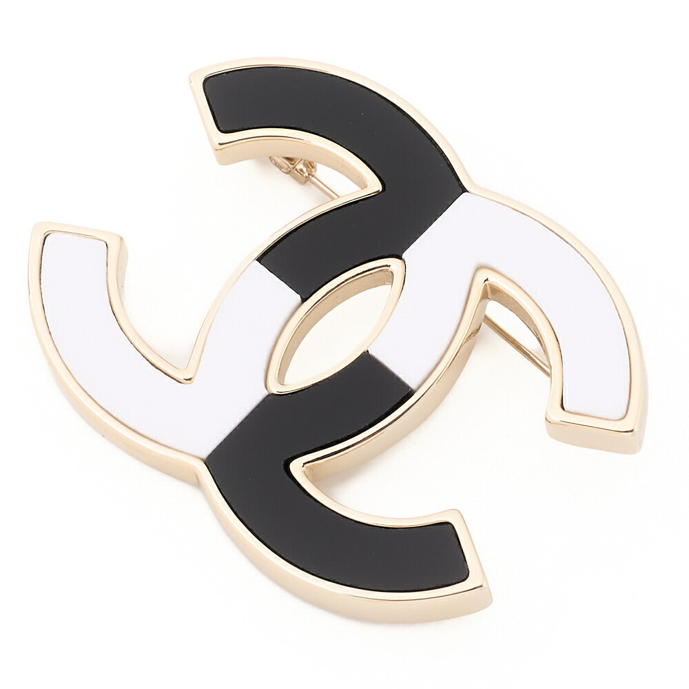 CHANEL Brooch Coco Mark Bicolor Gold Plating Black White Gold-Tone Hardware Pre-Owned - Vintage La Charme
