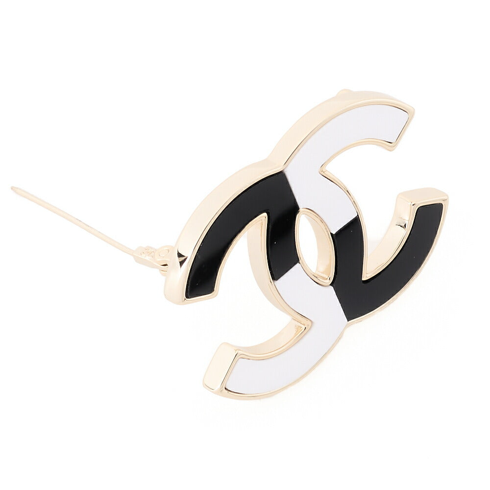 CHANEL Brooch Coco Mark Bicolor Gold Plating Black White Gold-Tone Hardware Pre-Owned - Vintage La Charme