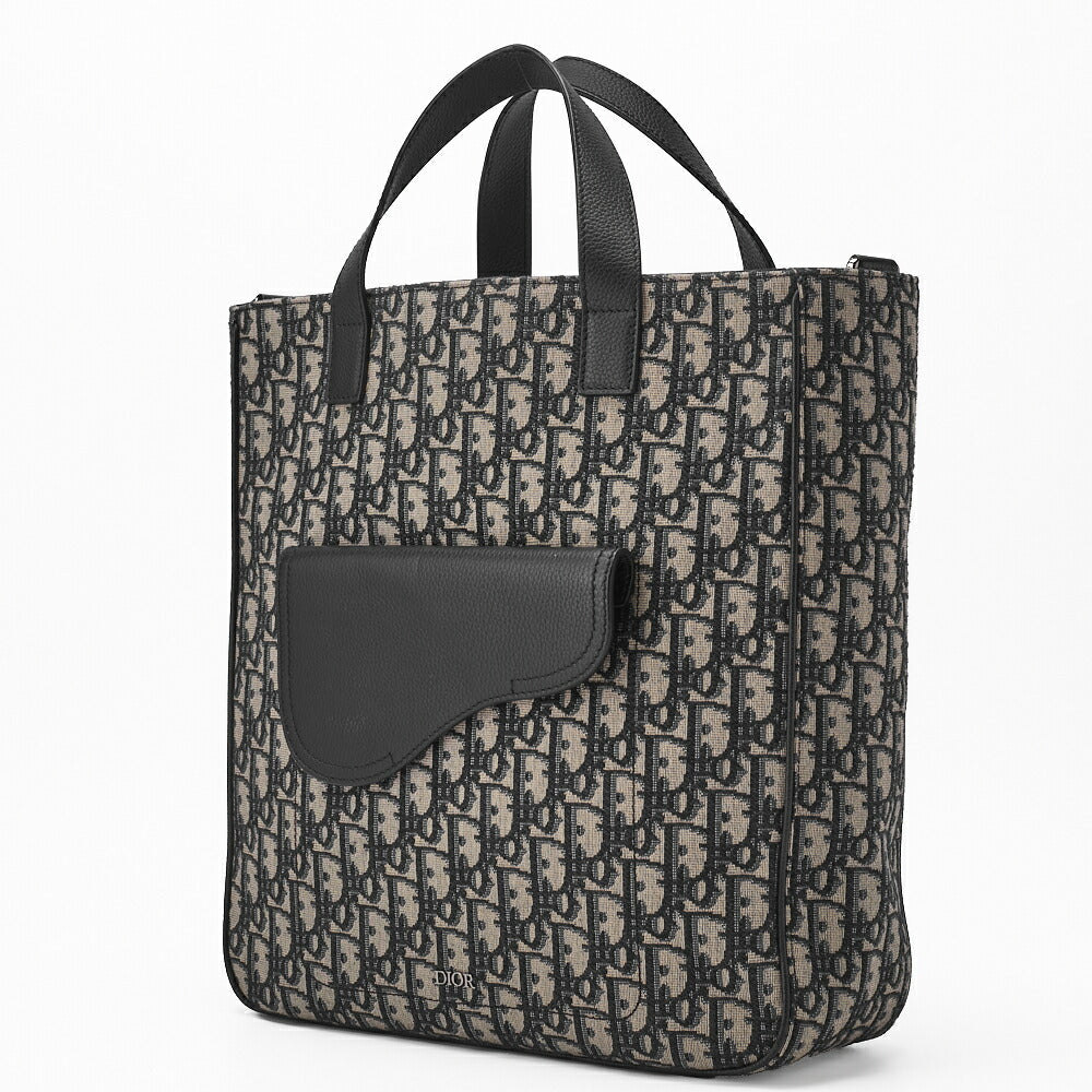 Dior Saddle Tote Bag Oblique Canvas Leather Black Silver-Tone Hardware Pre-Owned - Vintage La Charme