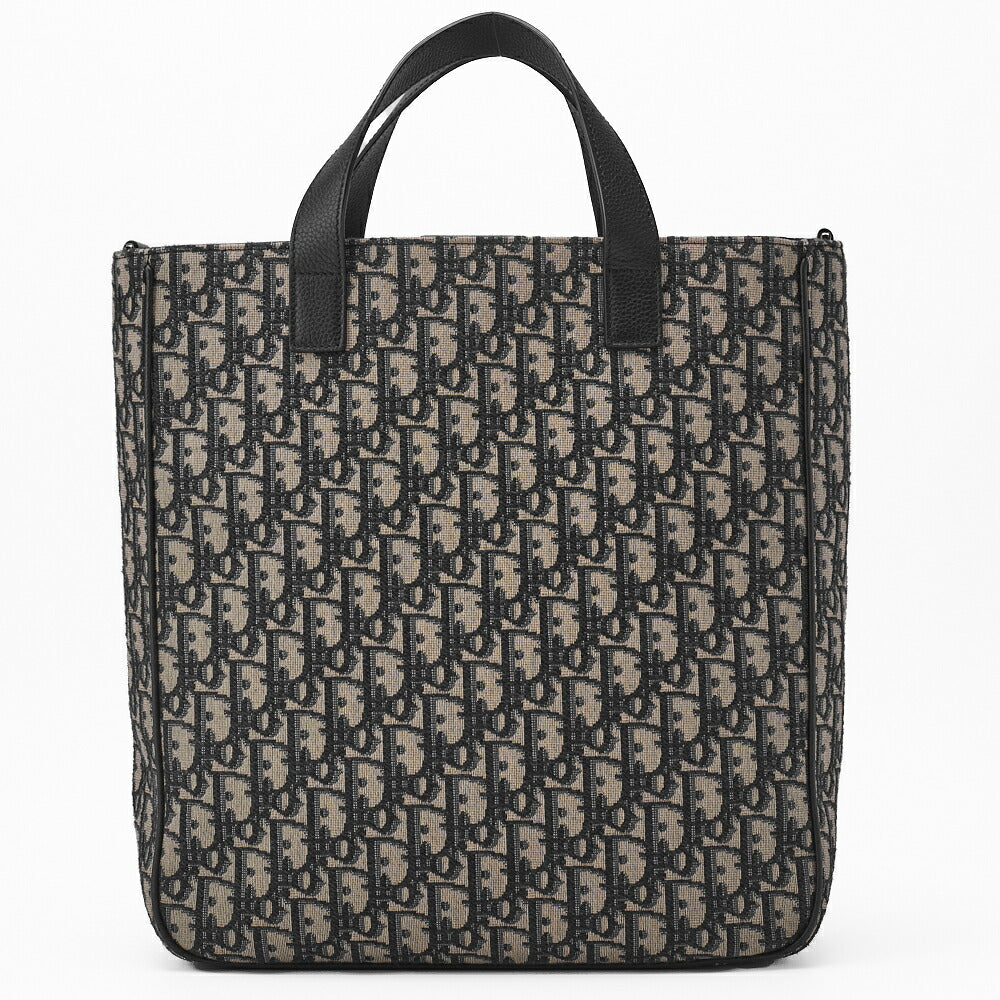 Dior Saddle Tote Bag Oblique Canvas Leather Black Silver-Tone Hardware Pre-Owned - Vintage La Charme