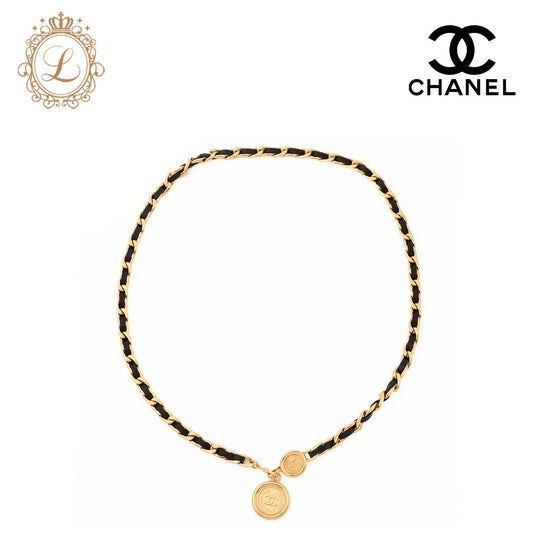 CHANEL Chain Belt, Coco Mark, Gold Plated, Leather, Black, Gold-Tone Hardware, Pre-Owned - Vintage La Charme