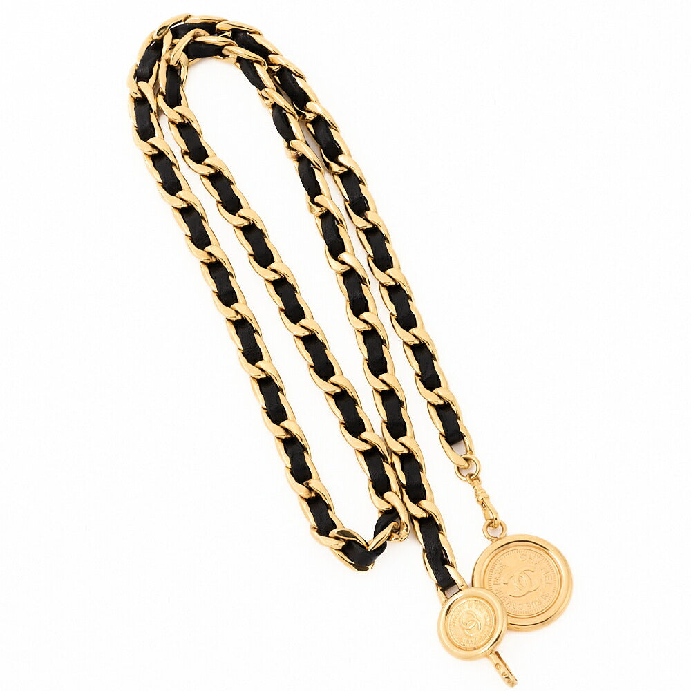 CHANEL Chain Belt, Coco Mark, Gold Plated, Leather, Black, Gold-Tone Hardware, Pre-Owned - Vintage La Charme