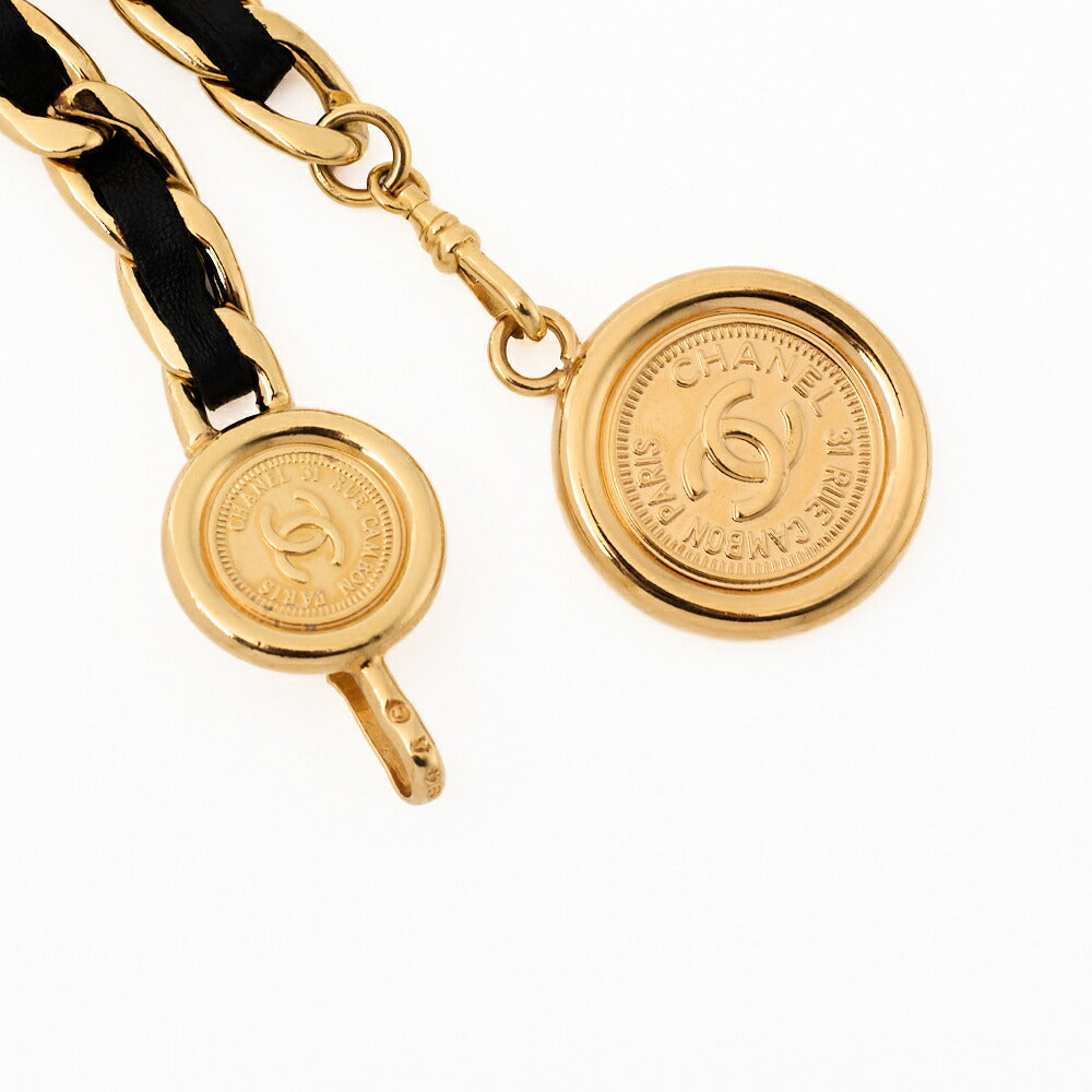 CHANEL Chain Belt, Coco Mark, Gold Plated, Leather, Black, Gold-Tone Hardware, Pre-Owned - Vintage La Charme