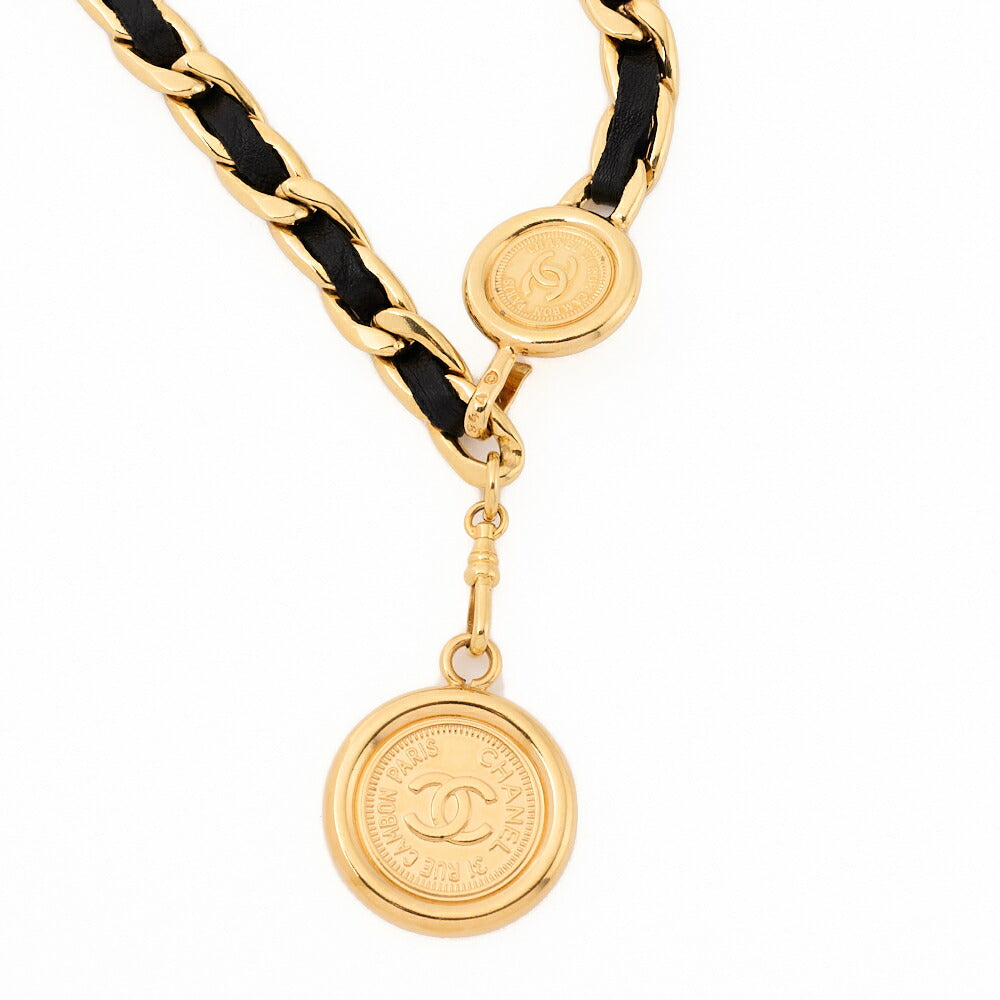 CHANEL Chain Belt, Coco Mark, Gold Plated, Leather, Black, Gold-Tone Hardware, Pre-Owned - Vintage La Charme
